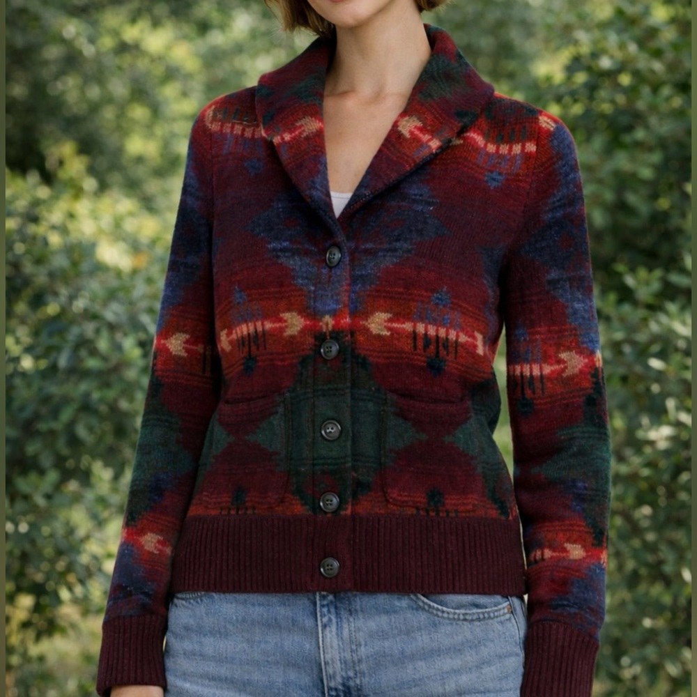 Lauren Ralph Lauren Red and Green Patterned Cardigan